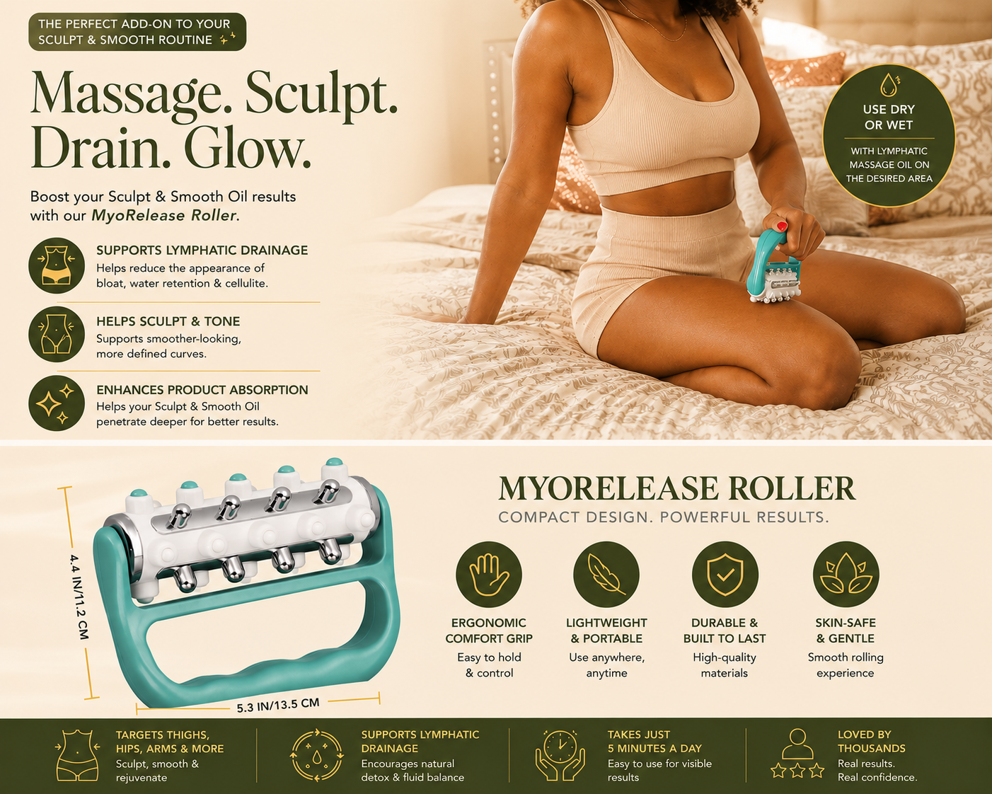 OliveraHaus™ Anti-Cellulite Portable Massage Roller for Body & Face